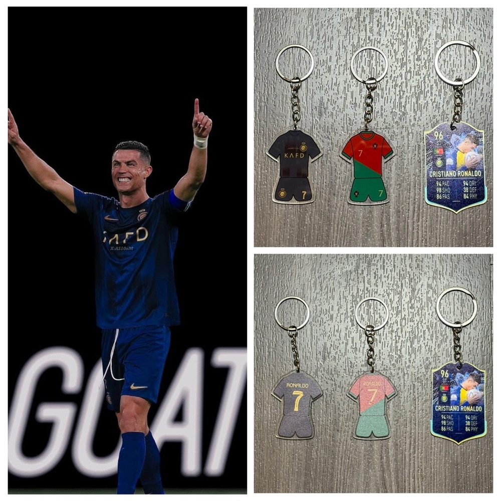 Cristiano Ronaldo Al-Nassr Away & Portugal Jersey Kit – 3 Keychains Bundle